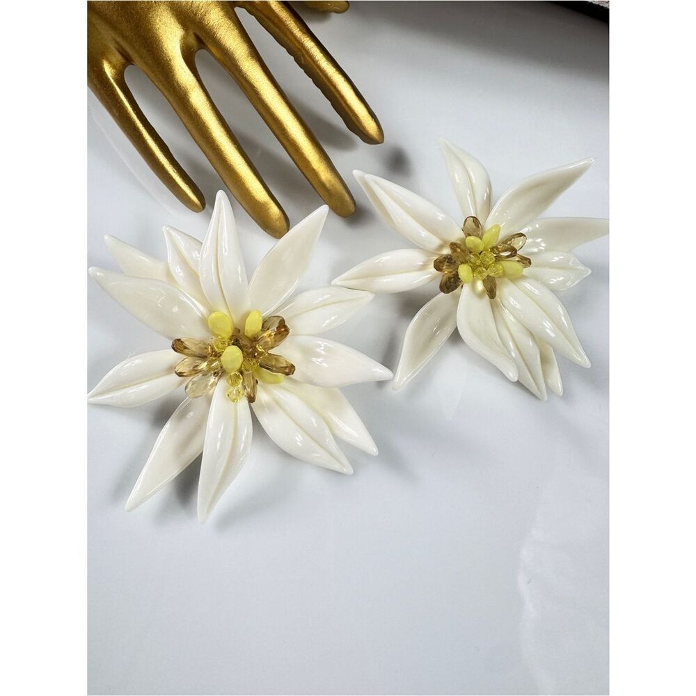 Zara Cream Floral Earrings with Yellow and Amber Centers